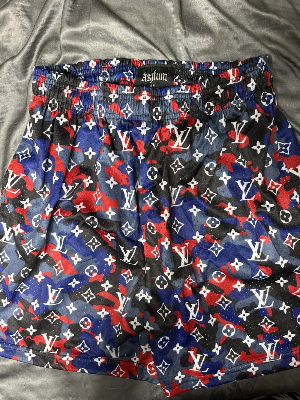 Asylum Red Blue Satin Mesh Shorts Medium